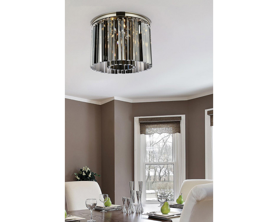 Elegant Crystal Prism 6 Light Flush Mount - Polished Nickel/Silver, L 20" (1208F20PN-SS-RC)