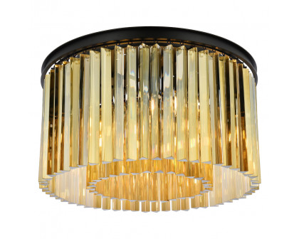 Elegant Crystal Prism 6 Light Flush Mount - Matte Black/Gold, L 26" (1208F26MB-GT-RC)