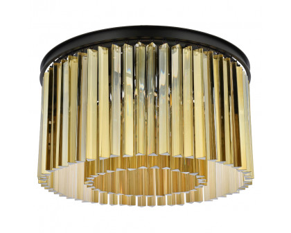 Elegant Crystal Prism 6 Light Flush Mount - Matte Black/Gold, L 26" (1208F26MB-GT-RC)