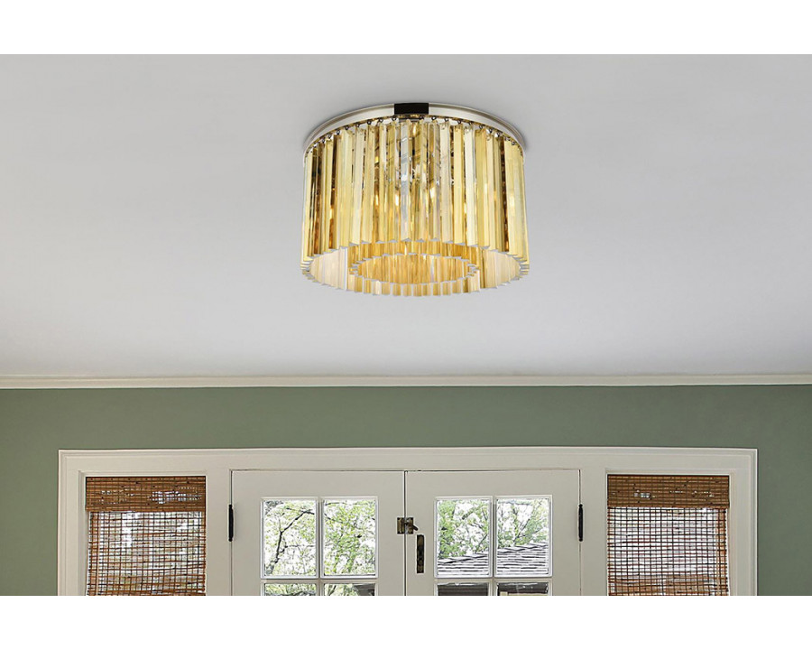 Elegant Crystal Prism 6 Light Flush Mount - Polished Nickel/Gold, L 26" (1208F26PN-GT-RC)