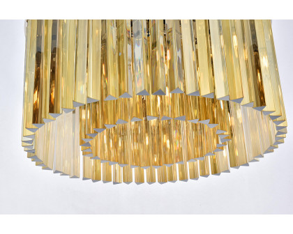 Elegant Crystal Prism 6 Light Flush Mount - Polished Nickel/Gold, L 26" (1208F26PN-GT-RC)