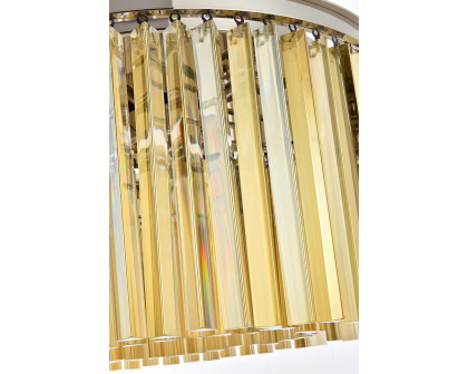 Elegant Crystal Prism 6 Light Flush Mount - Polished Nickel/Gold, L 26" (1208F26PN-GT-RC)