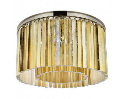 Elegant Crystal Prism 6 Light Flush Mount - Polished Nickel/Gold, L 26" (1208F26PN-GT-RC)