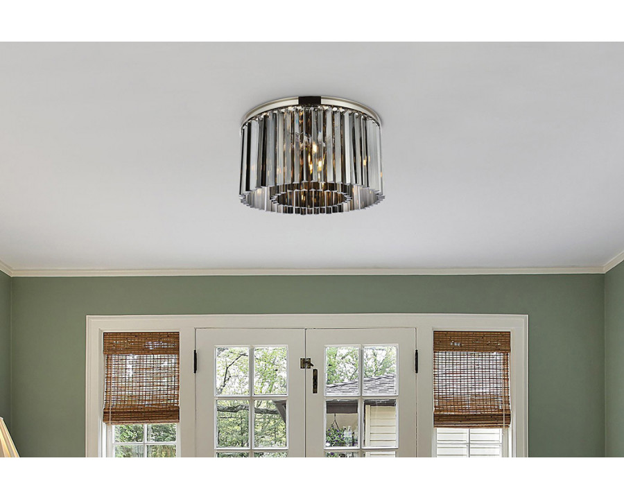 Elegant Crystal Prism 6 Light Flush Mount - Polished Nickel/Silver, L 26" (1208F26PN-SS-RC)