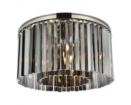 Elegant Crystal Prism 6 Light Flush Mount - Polished Nickel/Silver, L 26" (1208F26PN-SS-RC)