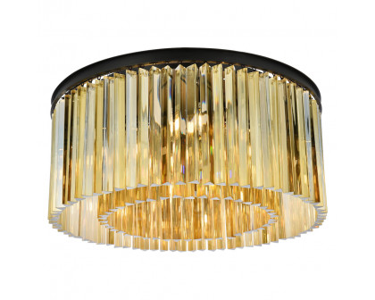 Elegant Crystal Prism 6 Light Flush Mount - Matte Black/Gold, L 31.5" (1208F31MB-GT-RC)