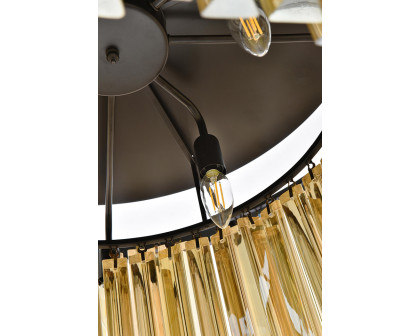 Elegant Crystal Prism 6 Light Flush Mount - Matte Black/Gold, L 31.5" (1208F31MB-GT-RC)