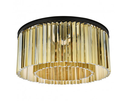 Elegant Crystal Prism 6 Light Flush Mount - Matte Black/Gold, L 31.5" (1208F31MB-GT-RC)