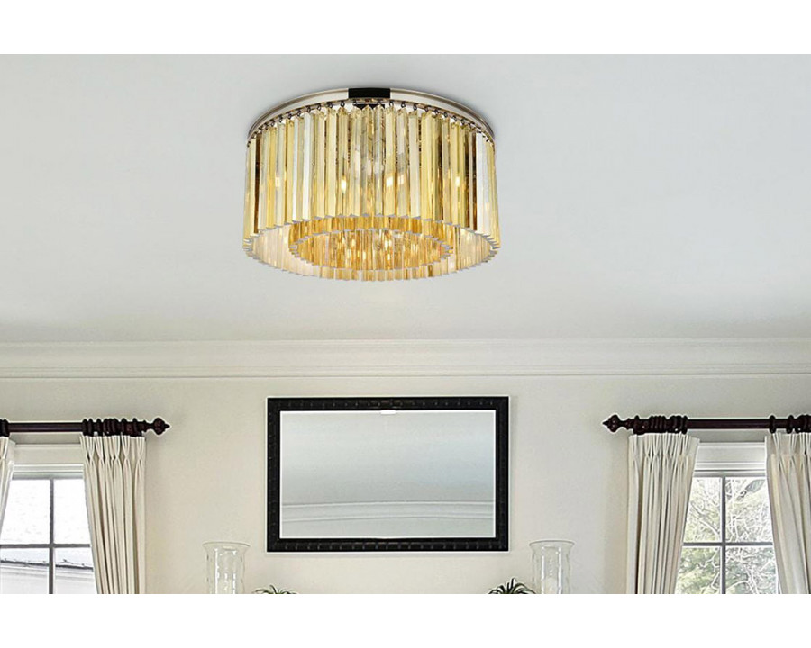 Elegant Crystal Prism 6 Light Flush Mount - Polished Nickel/Gold, L 31.5" (1208F31PN-GT-RC)