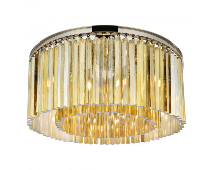 Elegant Crystal Prism 6 Light Flush Mount - Polished Nickel/Gold, L 31.5" (1208F31PN-GT-RC)