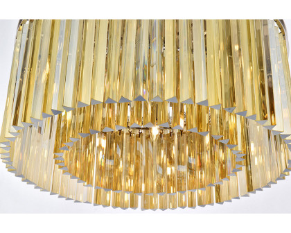 Elegant Crystal Prism 6 Light Flush Mount - Polished Nickel/Gold, L 31.5" (1208F31PN-GT-RC)