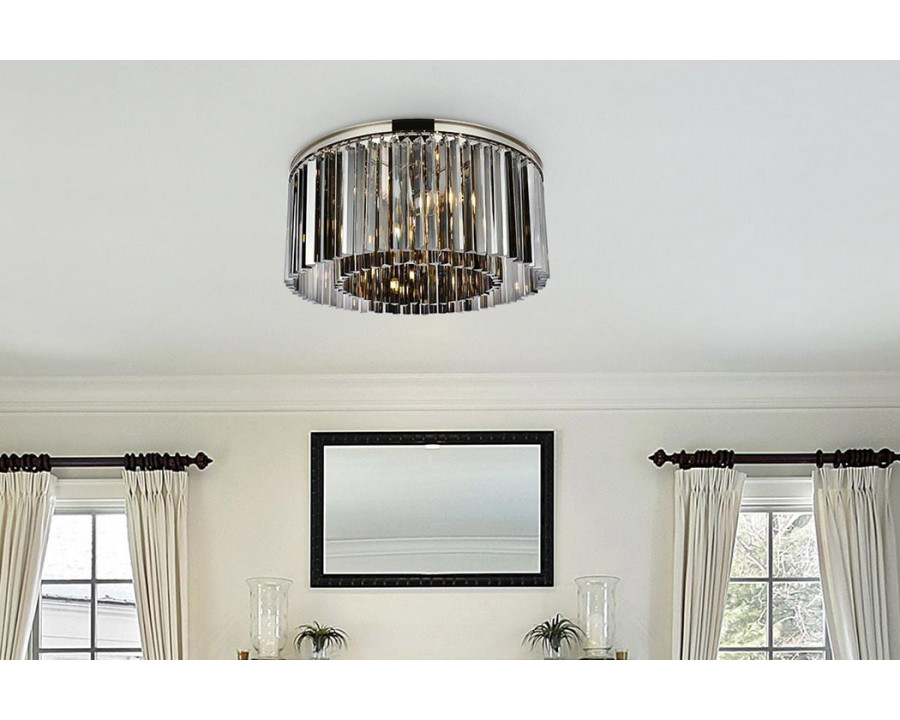 Elegant Crystal Prism 6 Light Flush Mount - Polished Nickel/Silver, L 31.5" (1208F31PN-SS-RC)