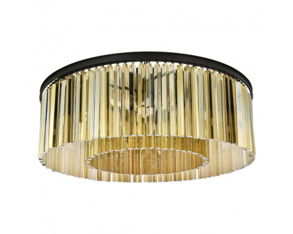 Elegant Crystal Prism 6 Light Flush Mount - Matte Black/Gold, L 43.5" (1208F43MB-GT-RC)