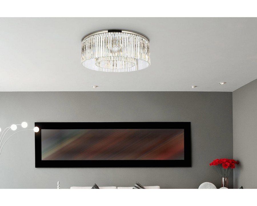 Elegant Crystal Prism 6 Light Flush Mount - Polished Nickel, L 43.5" (1208F43PN-RC)