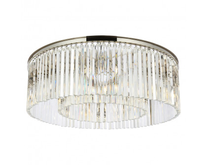 Elegant Crystal Prism 6 Light Flush Mount - Polished Nickel, L 43.5" (1208F43PN-RC)