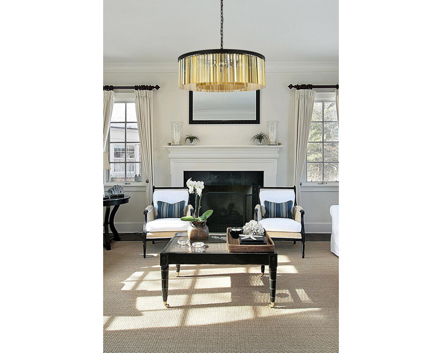 Elegant Crystal Prism 6 Light Round Chandelier - Matte Black/Gold, L 43" (1208G43MB-GT-RC)