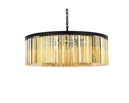 Elegant Crystal Prism 6 Light Round Chandelier - Matte Black/Gold, L 43" (1208G43MB-GT-RC)