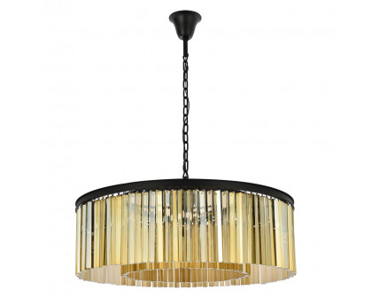 Elegant Crystal Prism 6 Light Round Chandelier - Matte Black/Gold, L 43" (1208G43MB-GT-RC)