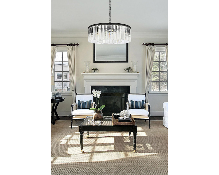 Elegant Crystal Prism 6 Light Round Chandelier - Matte Black, L 43" (1208G43MB-RC)