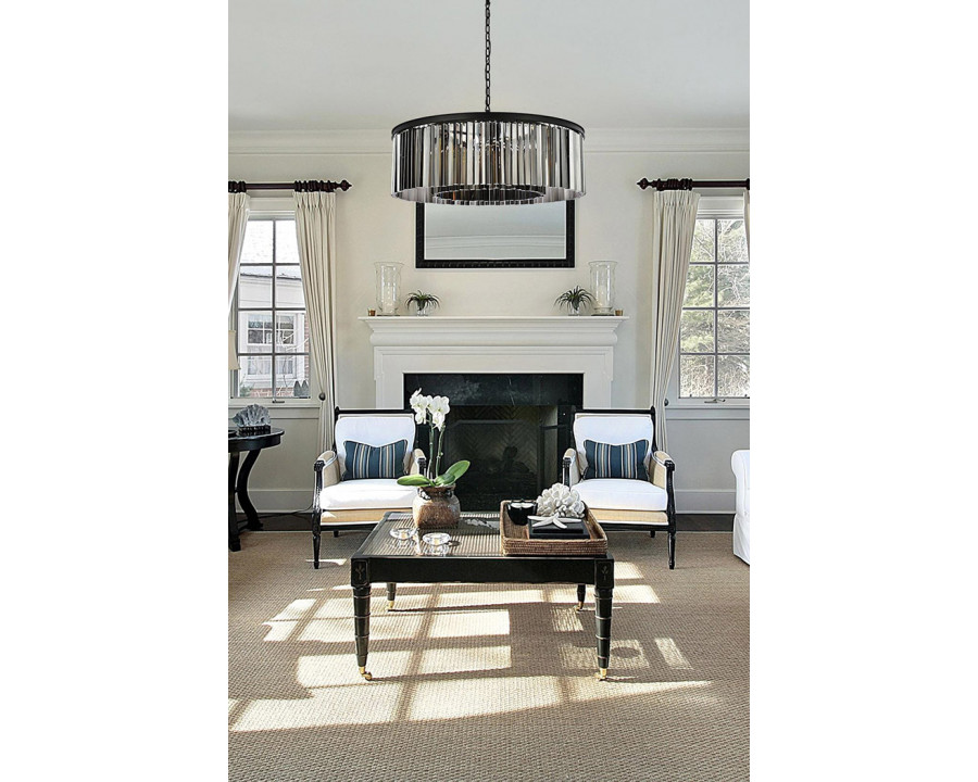 Elegant Crystal Prism 6 Light Round Chandelier - Matte Black/Silver, L 43" (1208G43MB-SS-RC)