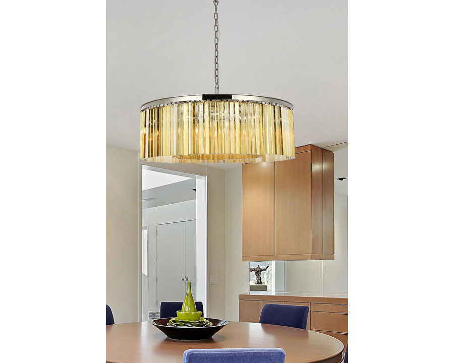 Elegant Crystal Prism 6 Light Round Chandelier - Polished Nickel/Gold, L 43" (1208G43PN-GT-RC)