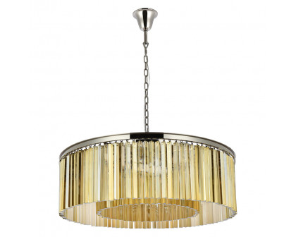 Elegant Crystal Prism 6 Light Round Chandelier - Polished Nickel/Gold, L 43" (1208G43PN-GT-RC)