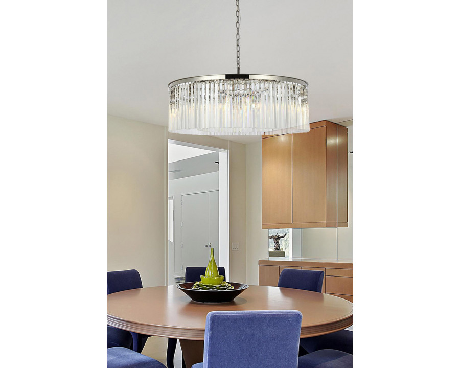 Elegant Crystal Prism 6 Light Round Chandelier - Polished Nickel, L 43" (1208G43PN-RC)