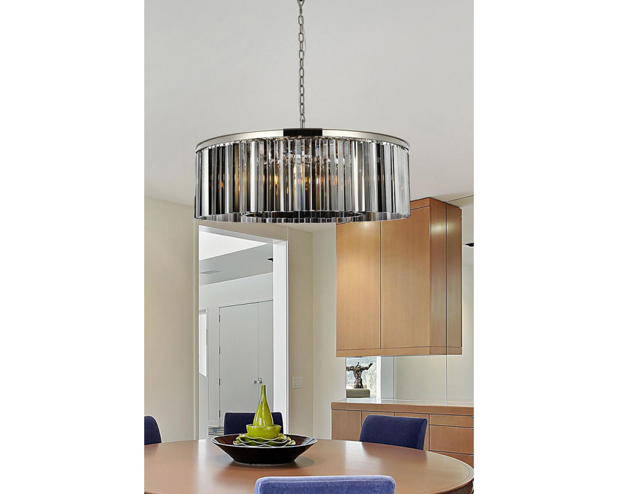 Elegant Crystal Prism 6 Light Round Chandelier - Polished Nickel/Silver, L 43" (1208G43PN-SS-RC)