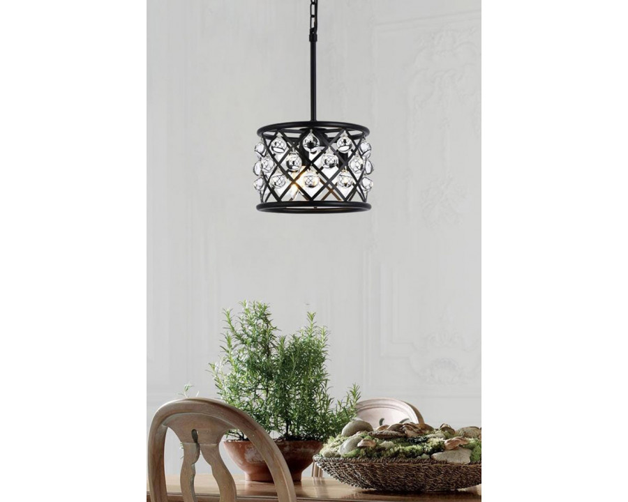 Elegant Crystal Grid Hoop 3 Light Chandelier - Matte Black, L 12" (1213D12MB-RC)