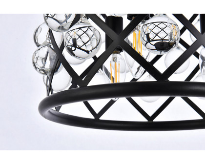 Elegant Crystal Grid Hoop 3 Light Chandelier - Matte Black, L 12" (1213D12MB-RC)