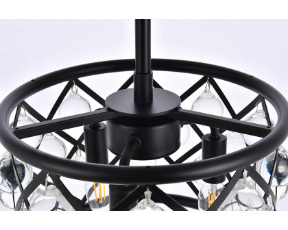 Elegant Crystal Grid Hoop 3 Light Chandelier - Matte Black, L 12" (1213D12MB-RC)