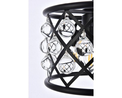 Elegant Crystal Grid Hoop 3 Light Chandelier - Matte Black, L 12" (1213D12MB-RC)