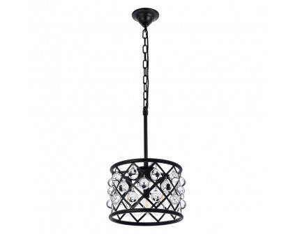 Elegant Crystal Grid Hoop 3 Light Chandelier - Matte Black, L 12" (1213D12MB-RC)