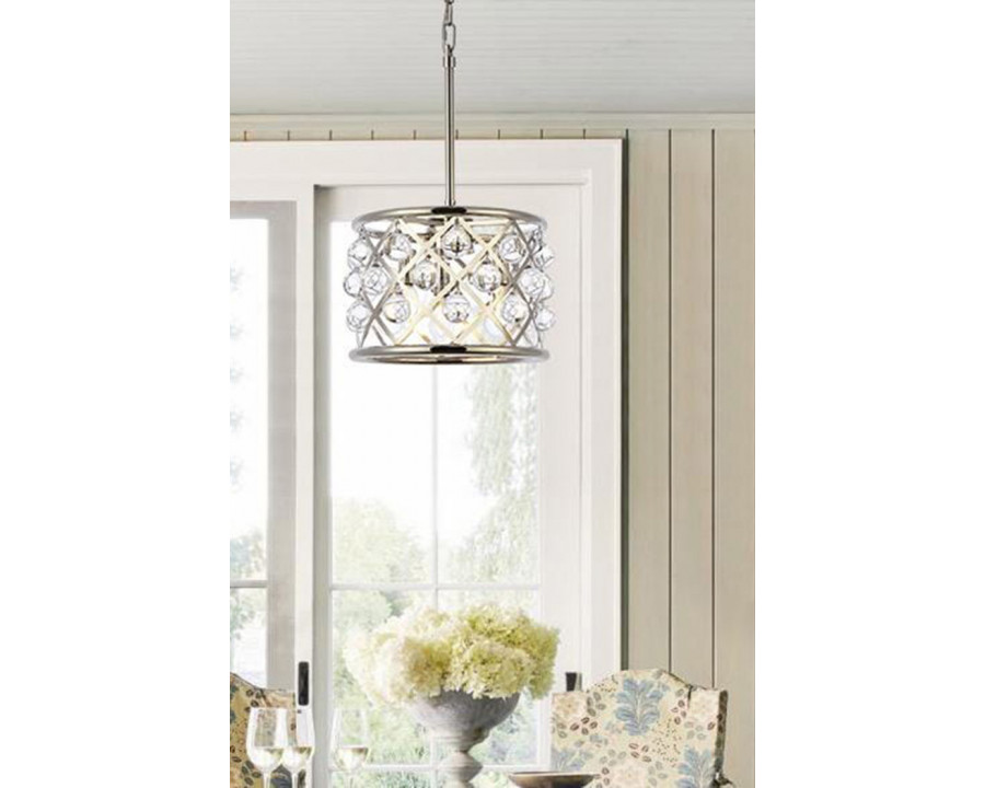 Elegant Crystal Grid Hoop 3 Light Chandelier - Polished Nickel, L 12" (1213D12PN-RC)