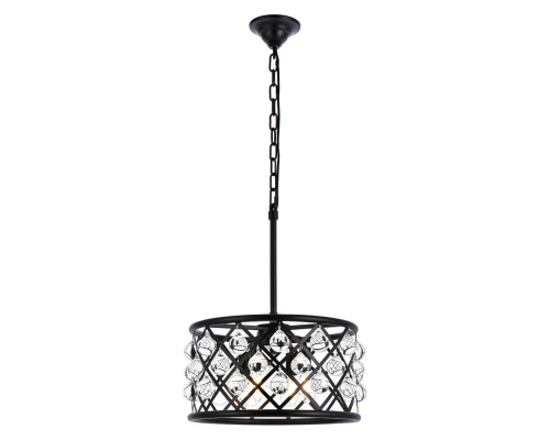 Elegant Crystal Grid Hoop 3 Light Chandelier - Matte Black, L 16" (1213D16MB-RC)