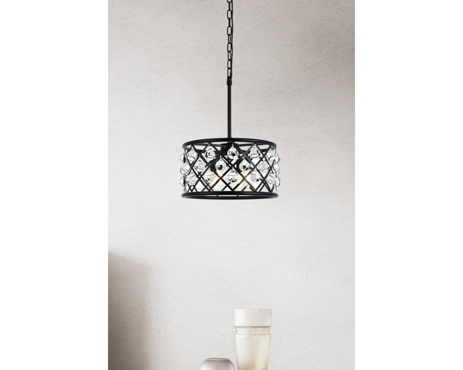 Elegant Crystal Grid Hoop 3 Light Chandelier - Matte Black, L 16" (1213D16MB-RC)