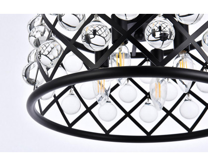 Elegant Crystal Grid Hoop 3 Light Chandelier - Matte Black, L 16" (1213D16MB-RC)