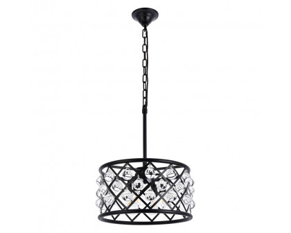 Elegant Crystal Grid Hoop 3 Light Chandelier - Matte Black, L 16" (1213D16MB-RC)