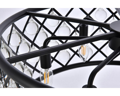 Elegant Crystal Grid Hoop 3 Light Chandelier - Matte Black, L 25" (1213D25MB-RC)