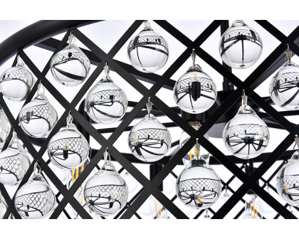 Elegant Crystal Grid Hoop 3 Light Chandelier - Matte Black, L 32" (1213D32MB-RC)