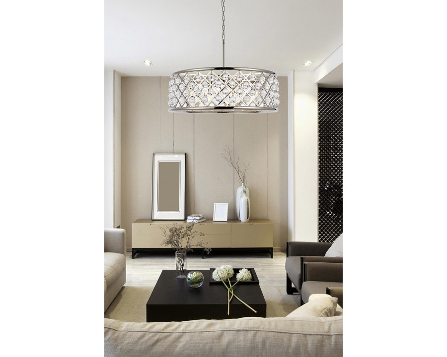 Elegant Crystal Grid Hoop 3 Light Chandelier - Polished Nickel, L 32" (1213D32PN-RC)