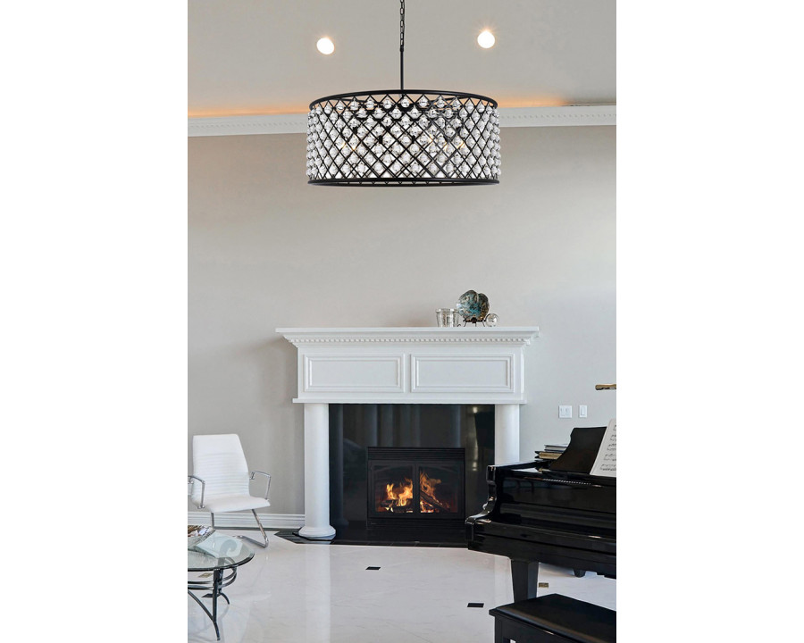 Elegant Crystal Grid Hoop 3 Light Chandelier - Matte Black, L 43" (1213G43MB-RC)