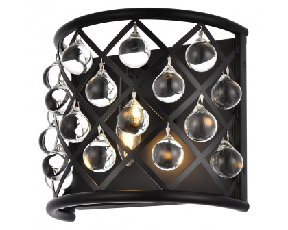 Elegant Crystal Grid 1 Light 11.5" Glass Wall Sconce - Matte Black (1213W11MB-RC)