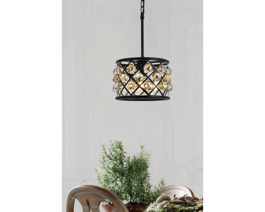 Elegant Crystal Grid Hoop 3 Light Chandelier - Matte Black/Gold, L 12" (1214D12MB-GT-RC)