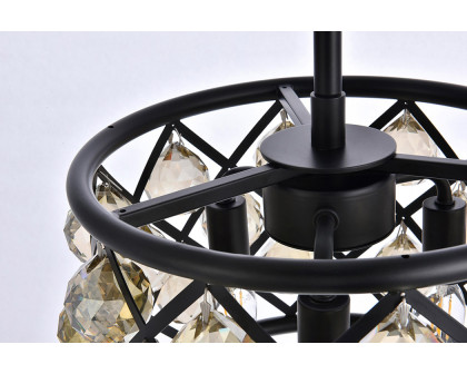 Elegant Crystal Grid Hoop 3 Light Chandelier - Matte Black/Gold, L 12" (1214D12MB-GT-RC)