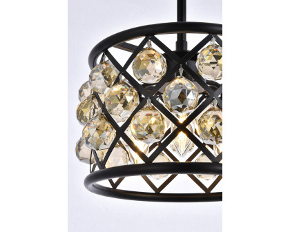 Elegant Crystal Grid Hoop 3 Light Chandelier - Matte Black/Gold, L 12" (1214D12MB-GT-RC)