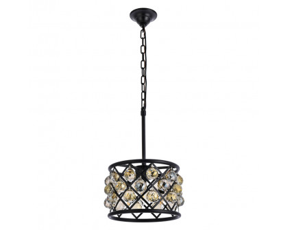 Elegant Crystal Grid Hoop 3 Light Chandelier - Matte Black/Gold, L 12" (1214D12MB-GT-RC)