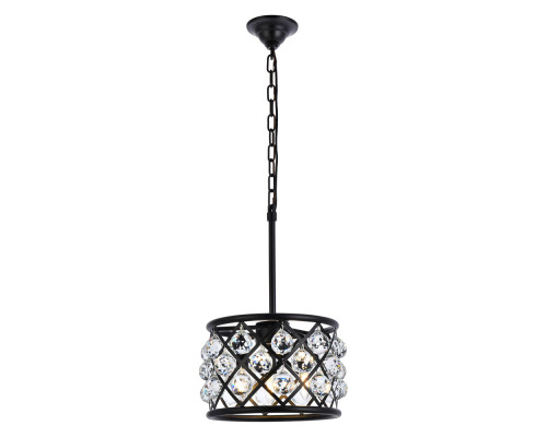 Elegant Crystal Grid Hoop 3 Light Chandelier - Matte Black, L 12" (1214D12MB-RC)