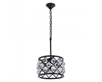 Elegant Crystal Grid Hoop 3 Light Chandelier - Matte Black, L 12" (1214D12MB-RC)