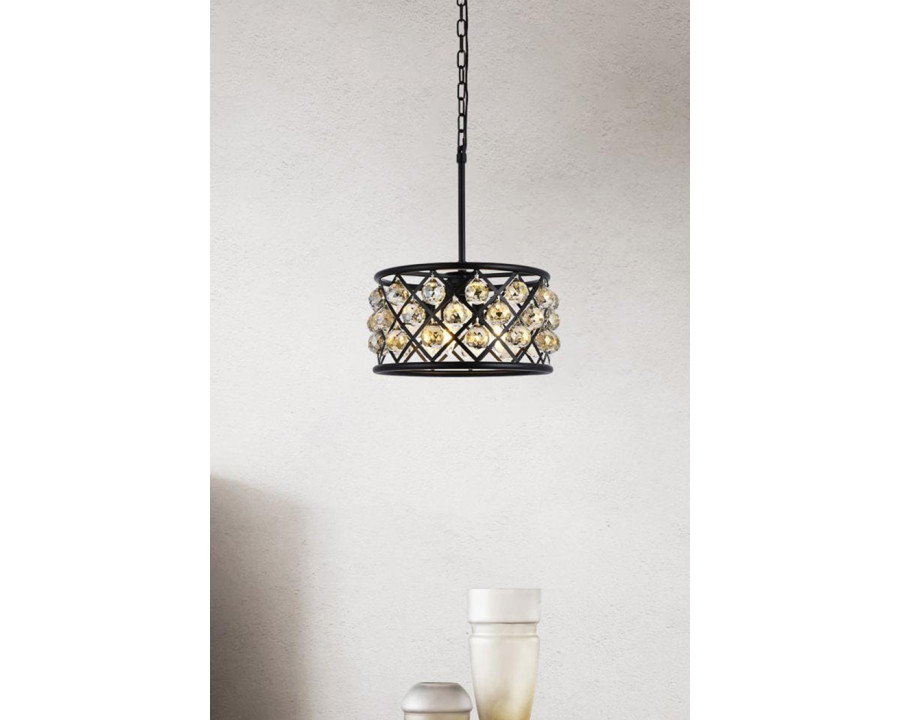 Elegant Crystal Grid Hoop 3 Light Chandelier - Matte Black/Gold, L 16" (1214D16MB-GT-RC)